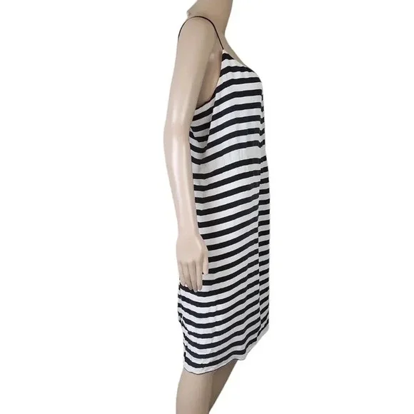 J CREW Silk Black Stripe Lined Blouson Cami Tank Dress - Picture 3 of 4